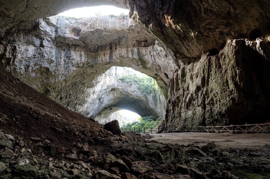 perspective view of the Devetaki cave in Bulgaria