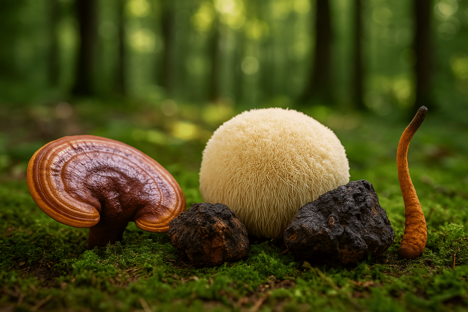 chaga, reishi, lion's mane, cordyceps