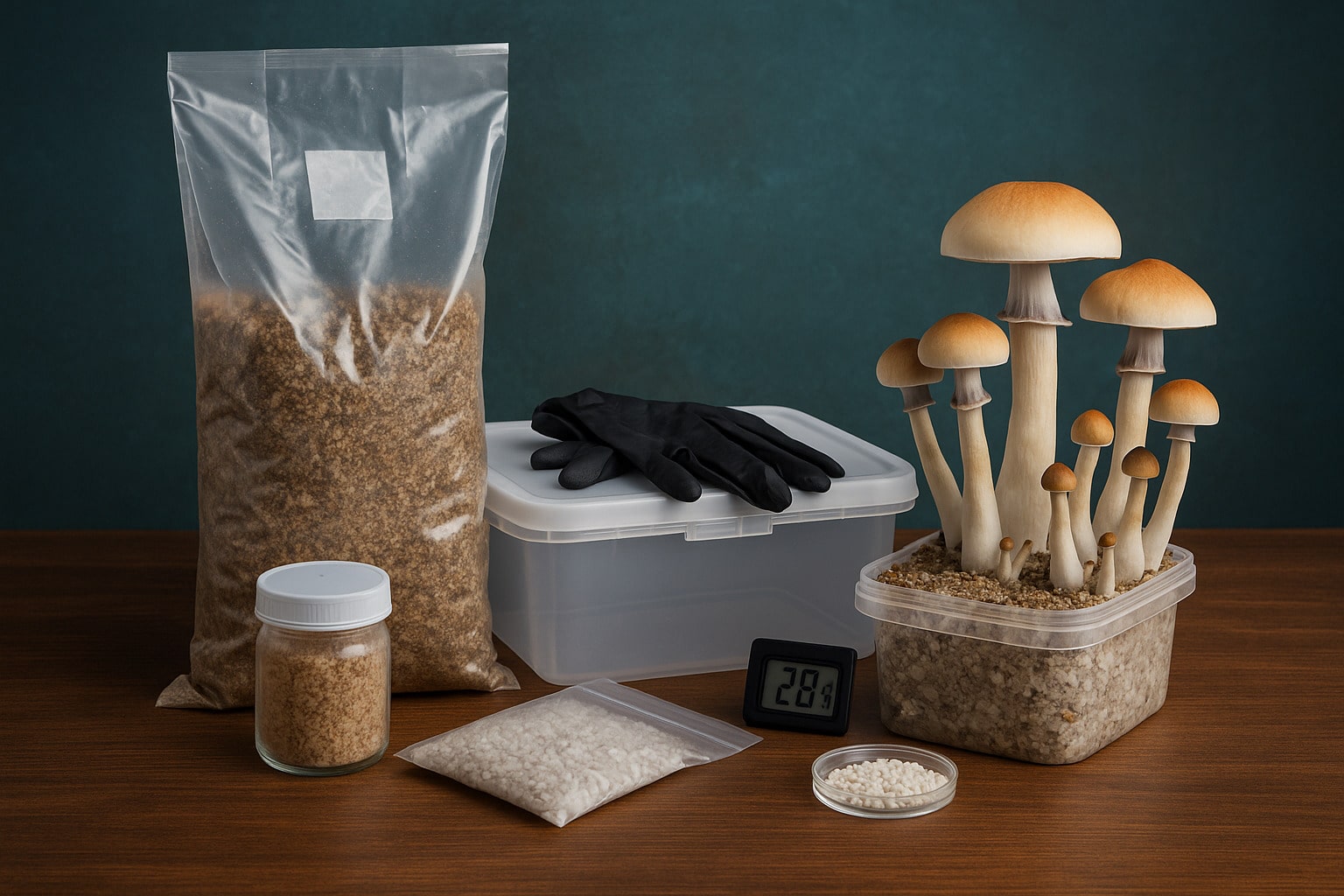 utensilios de cultivo para el cultivo de setas, incluyendo kit de cultivo, perlita, sustrato y bolsa de cultivo