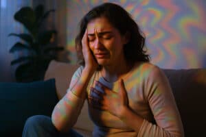 una mujer que está procesando un trauma con psicodélicos